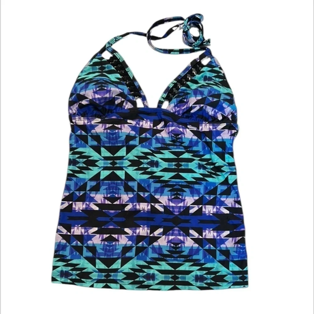 Arizona blue triangle print tankini swim top size small new
